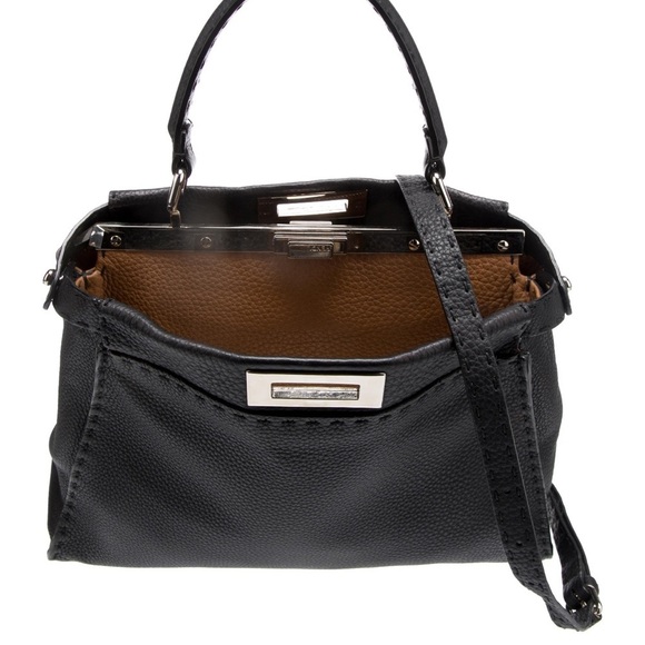 FENDI Peekaboo SMALL Black Saddle Brown Selleria Bag 1048 Hand-Sewn Topstitch - Picture 14 of 16
